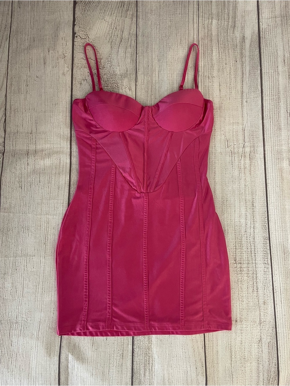BEAR DANCE Women’s Hot Pink Satin Bustier Mini Dress Barbie 90s Vibe Size Large